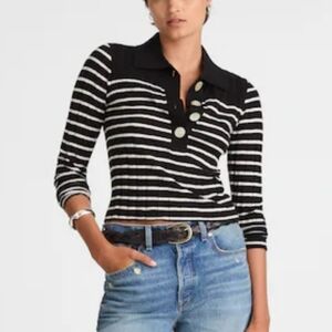 NWT Madewell Striped Ribbed Polo Sweater M